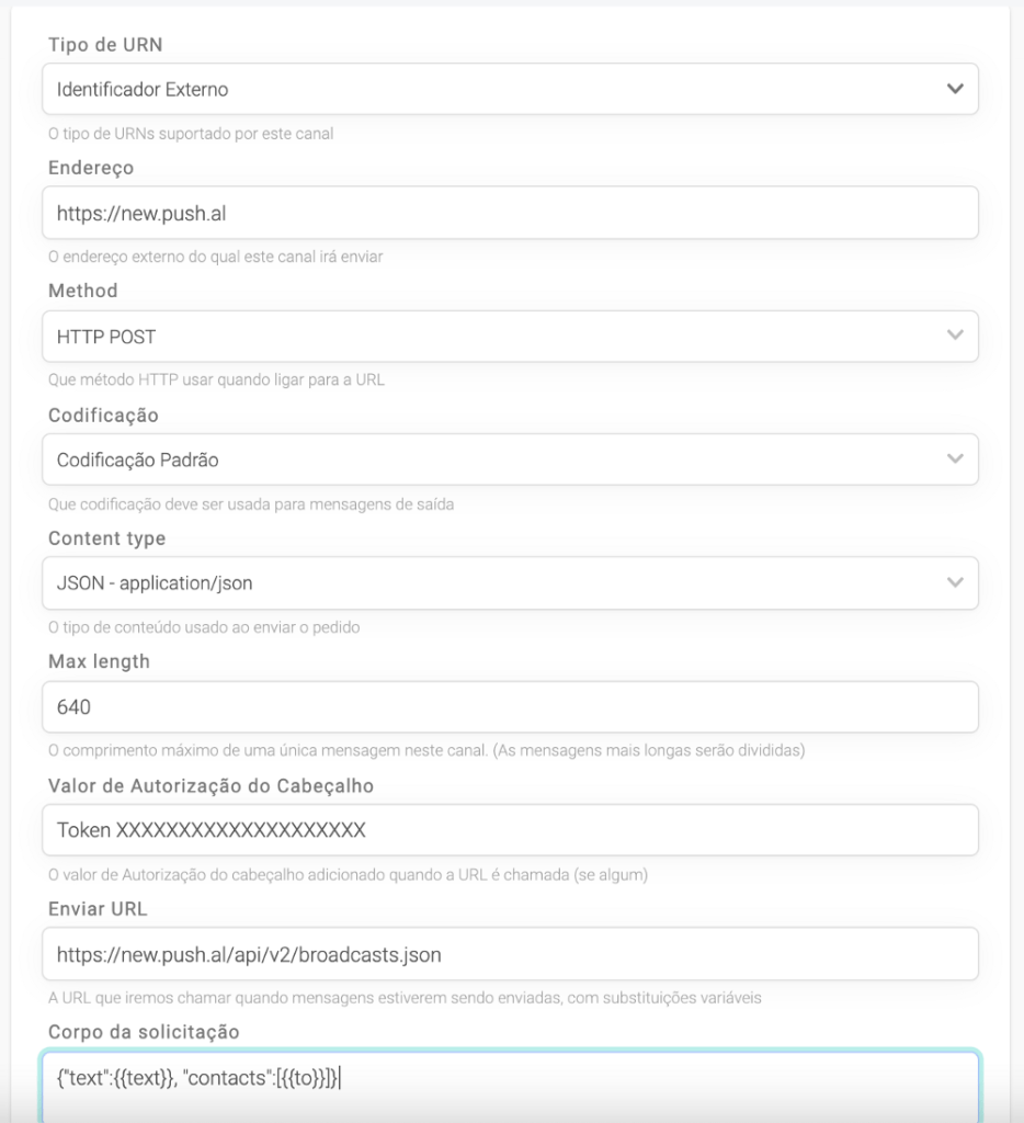 Configuração external api weni