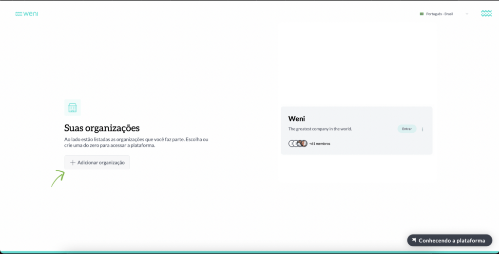 Criando uma organização na plataforma Weni