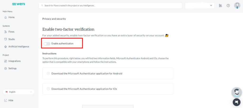 enable two-fator authentication 