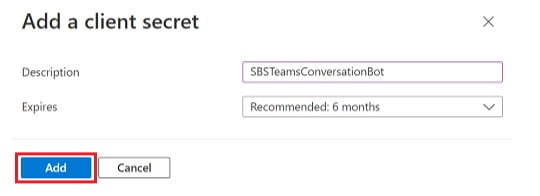 adicionar segredo do cliente microsoft teams 