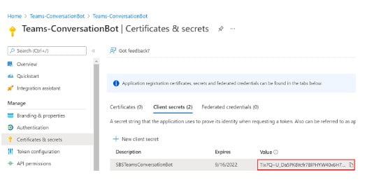 certificados e segredos microsoft teams 