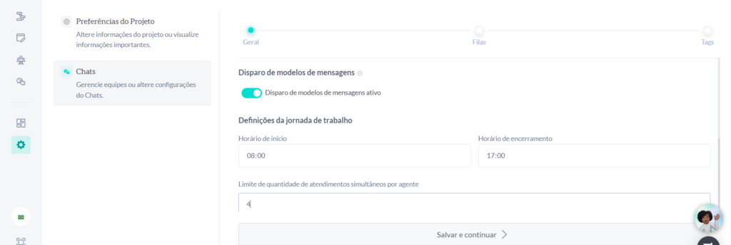 configuração de permisão weni chats
