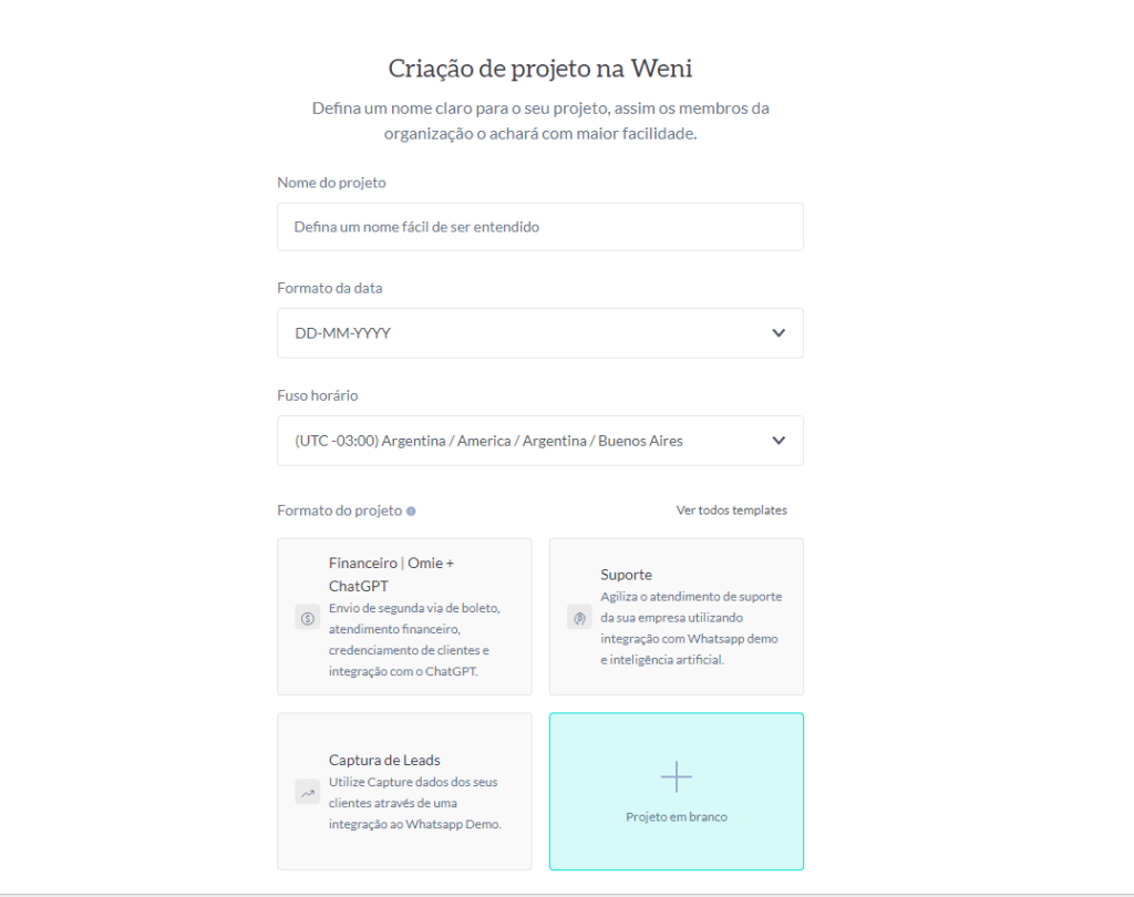 criação de projeto weni plataforma 